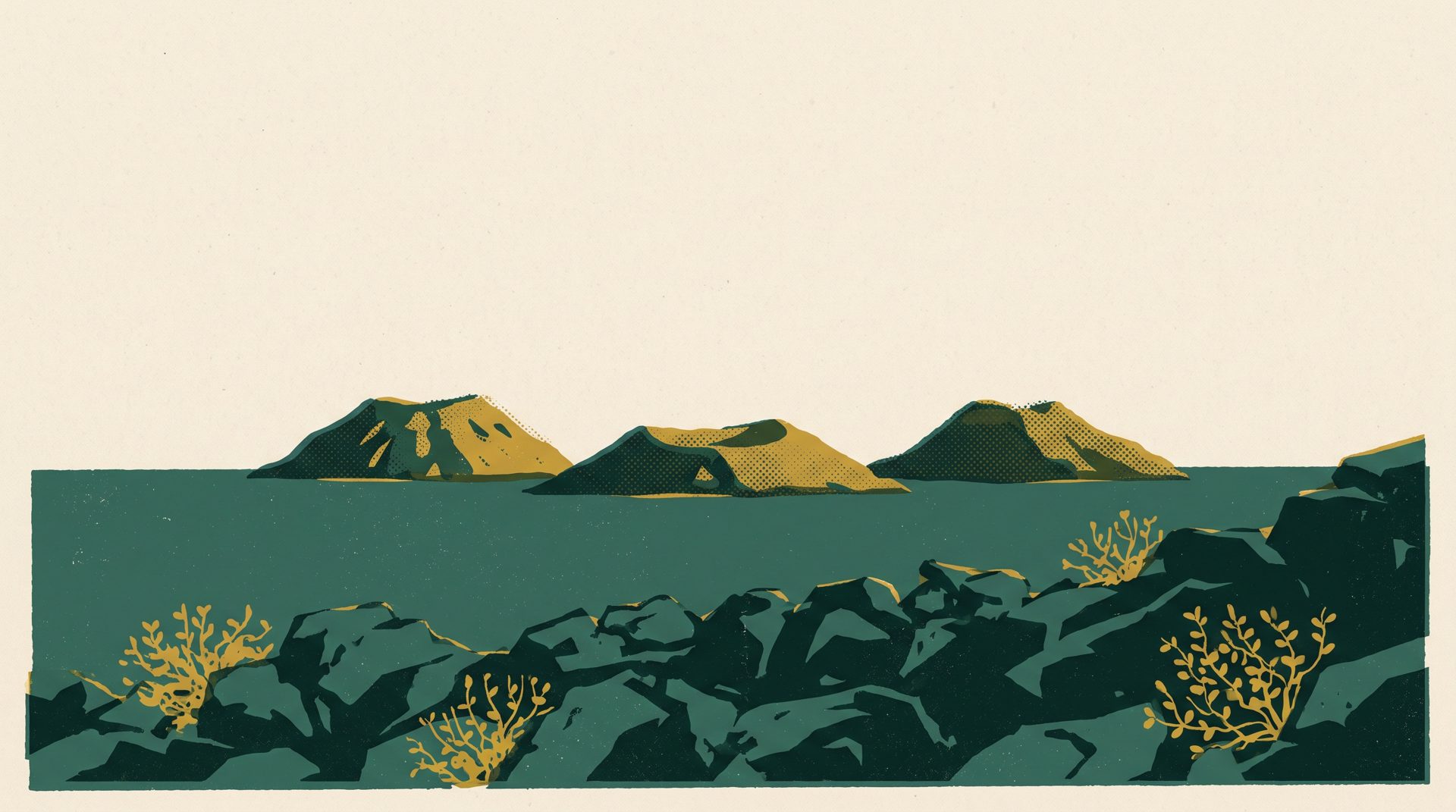 Illustrazione serigrafica di un arcipelago siciliano.